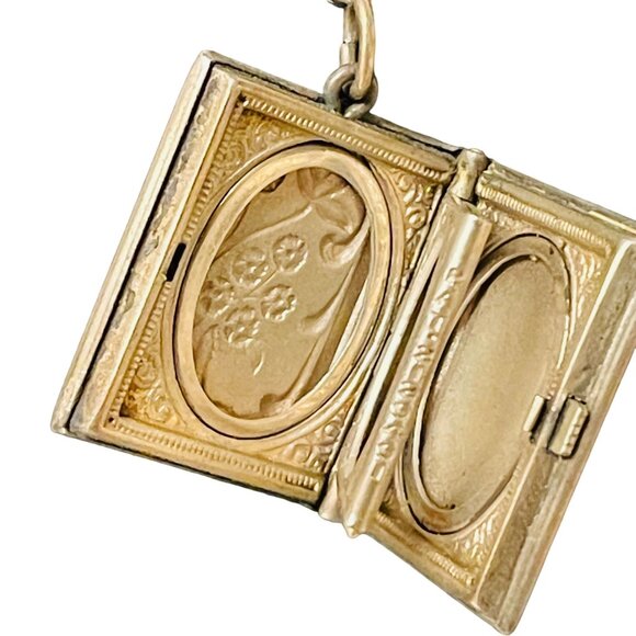 Vintage Silver Locket Book Pendant Necklace Floral Design Jewelry - Picture 8 of 10